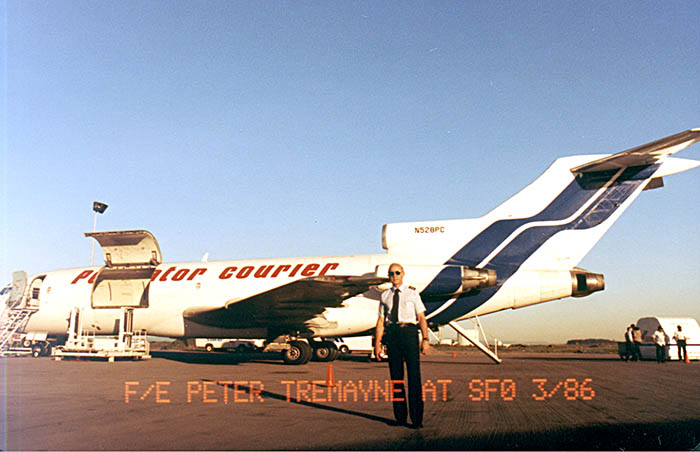 Me, the Flight Engineer, with my Purolator Courier B727-100 at San Francisco in 1986.
